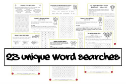 23 unique Bible nativity Christmas word searches for kids - easy and challenging