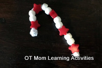 preschool christmas beading activity for fine motor skills - candy cane 