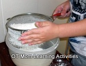 sifting flour helps kids bilateral coordination skills