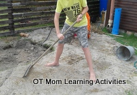 Helping with yard work is good for kids gross motor skills and endurance