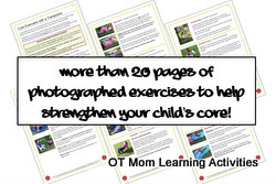 lots of photographed core exercises with instructions to help parents strengthen their child's core muscles
