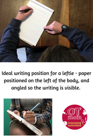 ideal writing position for left handed person