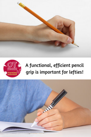 good left hand pencil grasp and paper positioning