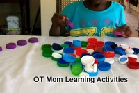 sorting bottle tops preschool activity for visual discrimination skills