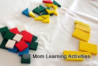 preschool sorting activity using colored blocks to sort by shape