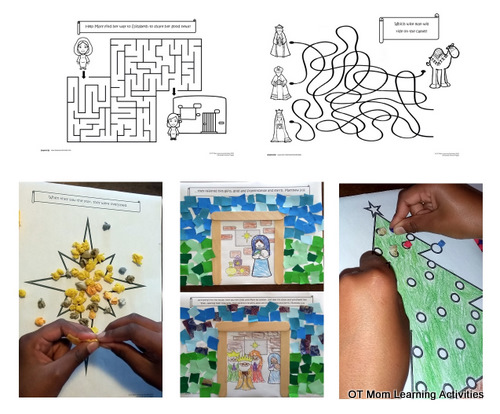 More than 30 fine motor Christmas activity pages, including Christmas mazes!