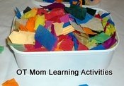 box full of crepe paper squares for a fine motor activity