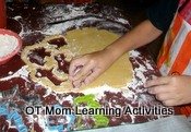 working on spatial perception with cookie cutters and dough