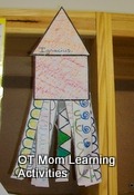 Use a square and a triangle and lots of lines to make a rocket