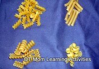 stereognostic sorting - sort different pasta shapes by feel